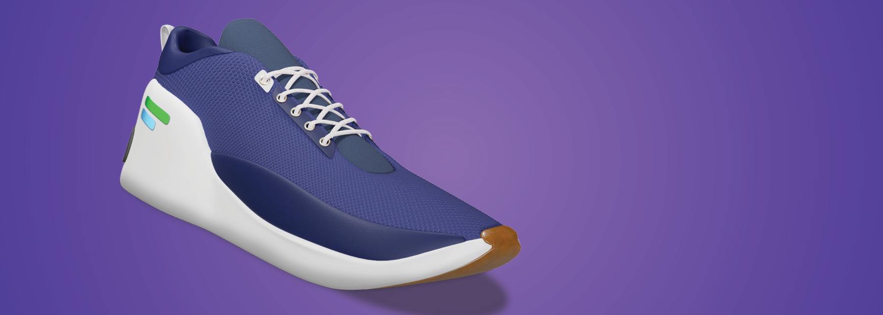 Emblem design for Madame FC depicting an M monogram in a circle with the words "Madame FC EST. 2003" inside on top of a background image of a soccer stadium.